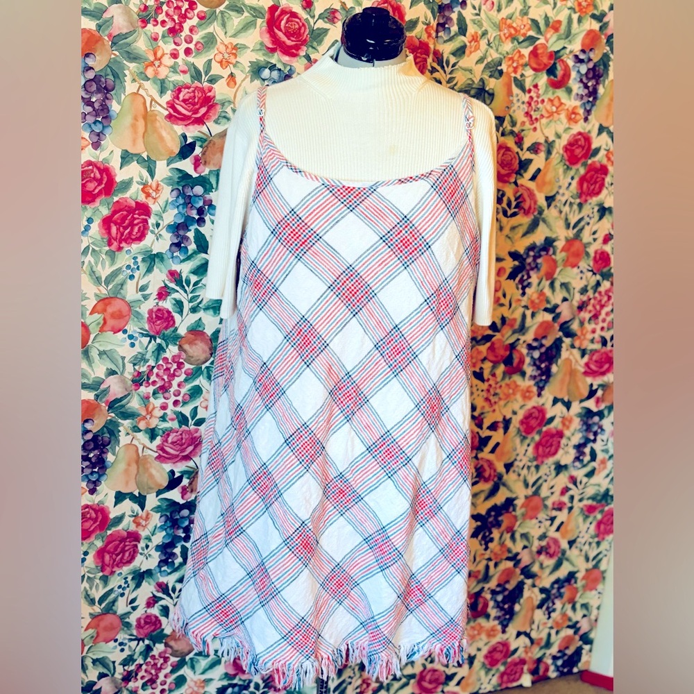 Natural Reflection, 1970’s Cotton Plaid Shift Dress, 2X